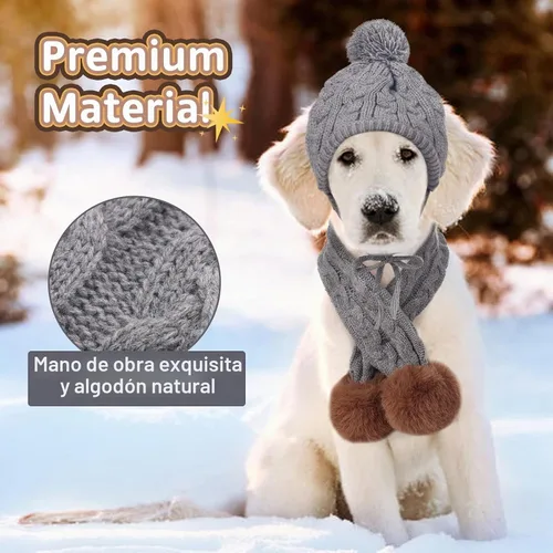 Vista 5 de Kuoser Juego de gorro y bufanda de invierno para perros, gorro tejido para mascotas, gorro cálido de Navidad, accesorios bonitos, bufanda para Gris
