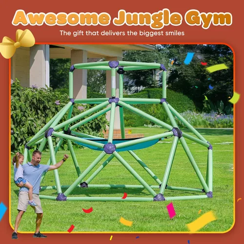 Vista 9 de Zupapa Monkey Bars Cúpula de Escalada con Hamaca - Gimnasio de la Jungla Resistente y Portátil con Hamaca para Niños, Conjunto de Juegos de Patio