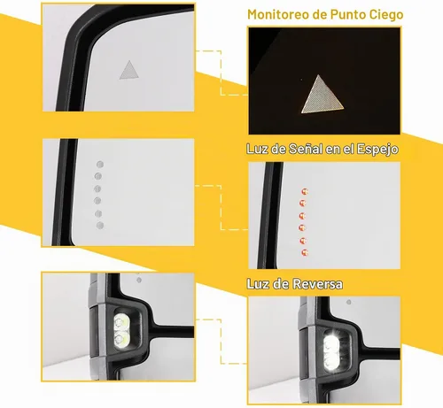 Vista 4 de Espejos de remolque Switchback para Tundra 2007-2021, Sequoia 2008-2017 con luz de estado dual, señal de giro, vidrio eléctrico calentado, luz
