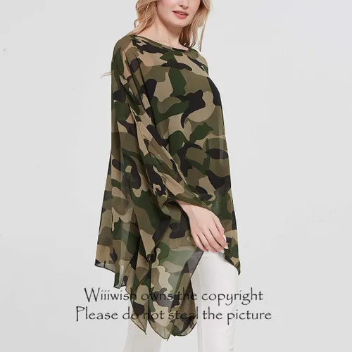 Vista 5 de Wiiiwish Poncho de gasa transparente para mujer, suelto, liso, largo, murciélago, caftán, túnica