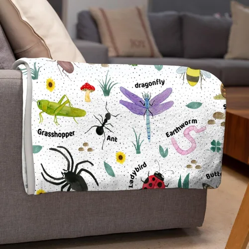 Vista 6 de Manta de insectos Regalos de insectos para niños y niñas Manta ultrasuave de mariquita para todas las estaciones Decoración de abeja