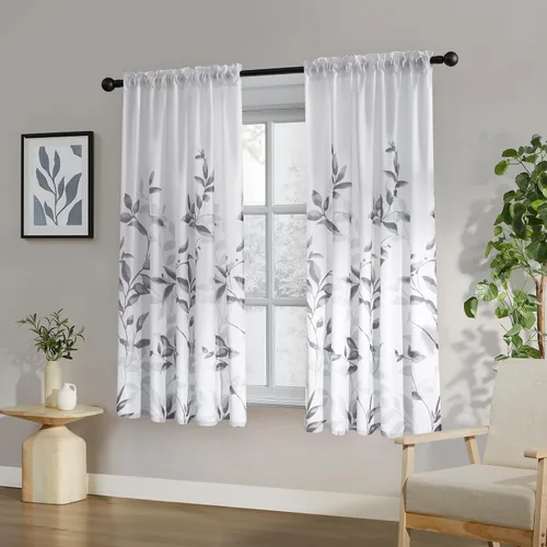 Vista 20 de HOMEIDEAS Cortinas traslúcidas de privacidad gris claro y blanco, 52 x 96 Hojas-gris claro