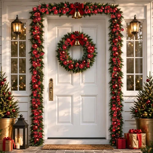 Vista 7 de RECUTMS 2 Pcs 6 Ft Christmas Red Ball Garland Ornament for Xmas Tree Deocr
