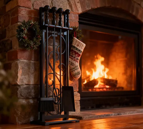 Vista 10 de Kingson Juego de herramientas para chimenea de 5 piezas – 30.5" Diseño de volutas negras, accesorios de chimenea de servicio pesado para chimeneas