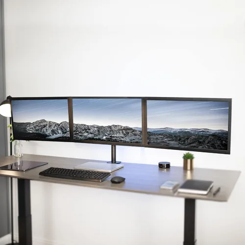 Vista 8 de VIVO Soporte de escritorio ajustable para monitor triple, soporte articulado, capacidad para 3 pantallas de hasta 24 pulgadas, negro, STAND-V003Y