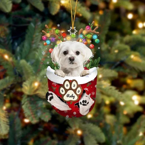 Vista 158 de Adornos personalizados de Pug cervatillo – Decoración personalizada para árbol de Navidad con patas de bolsillo de nieve