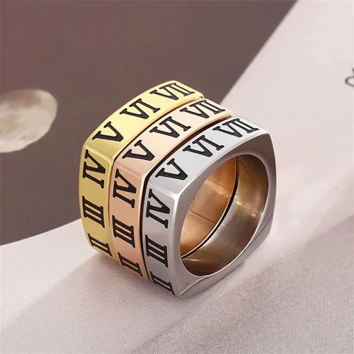 Vista 4 de Elefezar Anillo cuadrado de acero inoxidable chapado en oro de 18 quilates anillo de promesa apilable regalo para ella