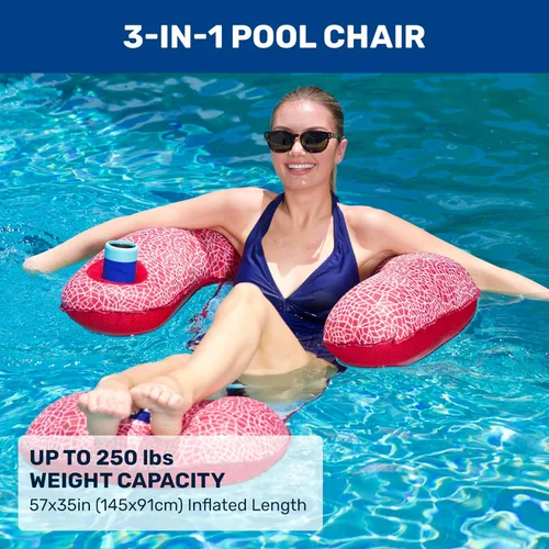 Vista 2 de Aqua Mosaic - Flotador de piscina 3 en 1 – Silla flotante inflable para adultos con palanca de ajuste de longitud – Uso como salón, silla