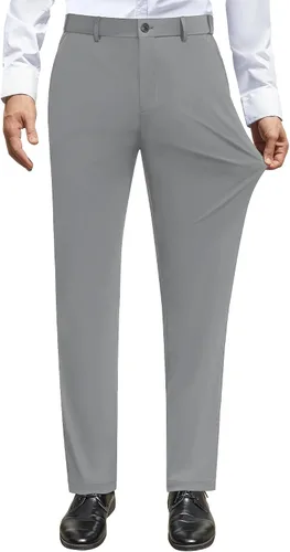 Vista 2 de Alimens & Gentle Pantalones de vestir elásticos para hombre, pantalones de golf sin planchado, cintura ampliable, parte delantera plana, pantalones