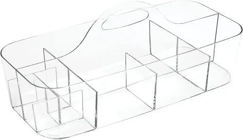 Vista 8 de mDesign Organizador de plástico dividido para arte y manualidades, con asa para oficina en casa y sala de estar, capacidad para lápices, crayones