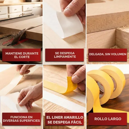 Vista 5 de XFasten Cinta de carpintería de doble cara de 1/2 pulgada x 36 yardas (paquete de 4) - Cinta de doble cara para plantilla de madera, bandas