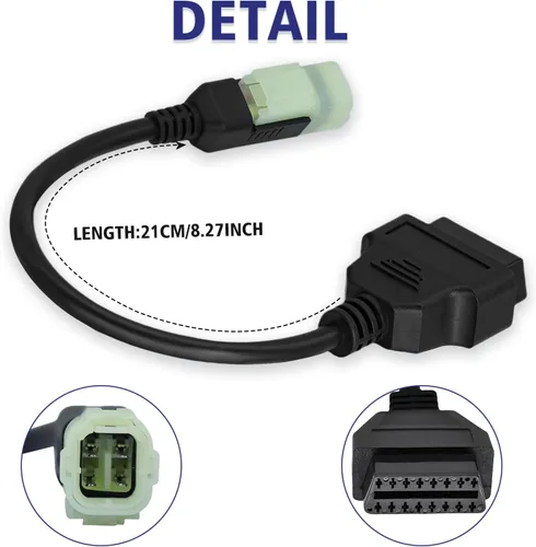Vista 5 de Cable adaptador OBD1 de 4 pines para motocicleta a OBD2 conector OBDII, compatible con programación ZX6R/ZX10R/ZX1000 ECU, funciona con lector