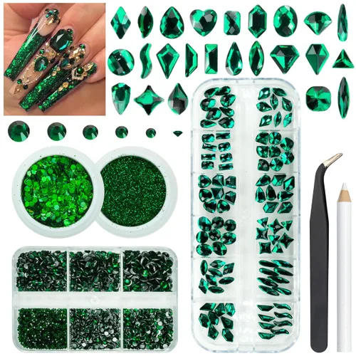 Vista 12 de qiipii 24 estilos de diamantes de imitación de aguamarina para uñas, piedras azul lago, diamantes K9 de vidrio, cristales planos azul agua, gemas
