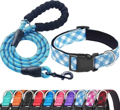 Vista 15 de Ladoogo collar reflectante para perro con acolchado de neopreno suave, collares de nylon transpirables y ajustables para perros pequeños, medianos