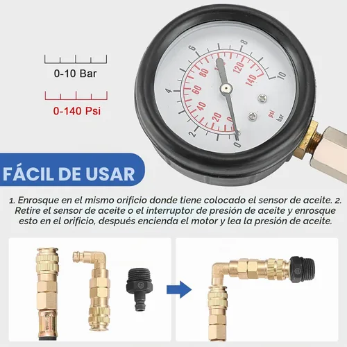 Vista 5 de DASBET Herramienta del probador de presión de aceite del motor 0-140 PSI