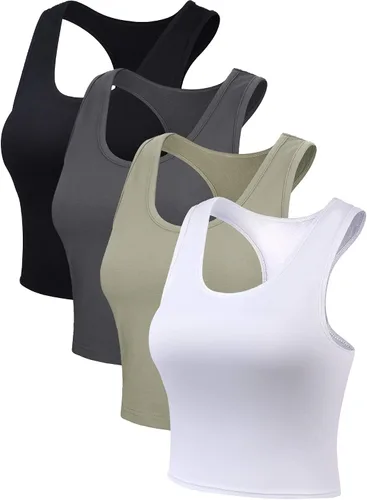 Vista 6 de SATINIOR 4 Pieces Basic Crop Tank Tops Sleeveless Racerback Sport Cotton Tank Tops for Women
