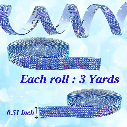 Vista 2 de Tiras de cristal con diamantes de imitación azules AB autoadhesivas, 3 yardas, de resina de Navidad, para manualidades, bodas, fiestas de Navidad