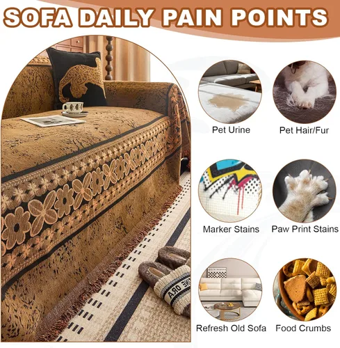 Vista 4 de STACYPIK Funda de sofá retro floral para sofá seccional, funda de sofá de felpilla gruesa jacquard para sofá de 2 cojines, fundas de sofá con borlas