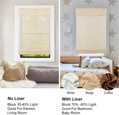 Vista 3 de Persianas Romanas de Bambú, Persianas de Madera Tejida Personalizadas sin Cordón, Persianas de Bambú Natural con Filtrado de Luz Natural