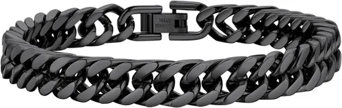 Vista 9 de PROSTEEL - Pulsera de cadena franco de acero inoxidable, pulseras gruesas de moda para hombres y mujeres, chapadas en oro negro de 18 quilates
