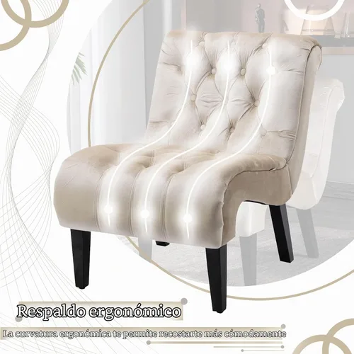 Vista 4 de Comfy Silla Decorativa de Terciopelo, Silla Auxiliar Tapizada sin Brazos para Sala de Estar, Tumbona Pequeña Moderna con Respaldo Acolchado y Diseño
