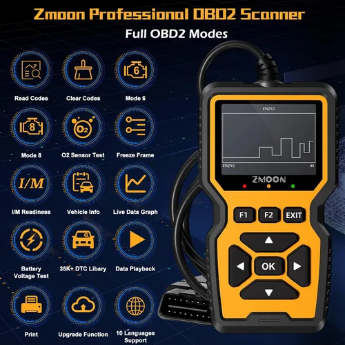 Vista 2 de ZMOON ZM201 - Herramienta de diagnóstico profesional OBD2, lector de código de motor de verificación mejorado con herramientas de diagnóstico