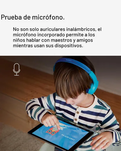 Vista 5 de Belkin SoundForm Mini - Auriculares inalámbricos Bluetooth para niños, batería de 30 horas, límite de volumen seguro de 85 dB, micrófono integrado