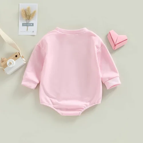 Vista 84 de SOLILOQUY Traje de manga larga con cuello redondo para el primer día de San Valentín para bebé niño y niña, mameluco de corazón de amor