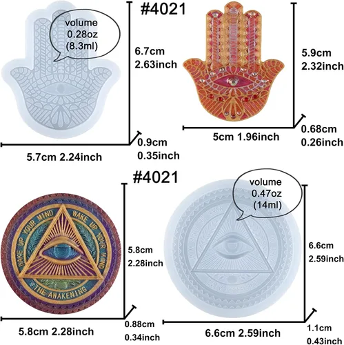 Vista 2 de Evil Eye and Hasma Hand of Fatima - Moldes de silicona de fundición de resina epoxi, paquete de 2 para hacer joyas, collares, colgantes, llaveros