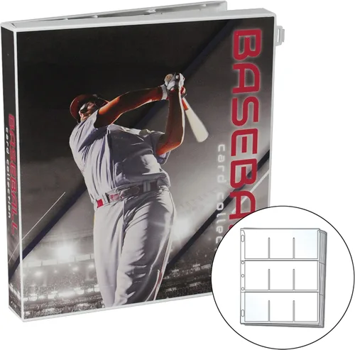 Vista 9 de Carpeta de colección de tarjetas coleccionables con temática de béisbol con páginas de tarjetas intercambiables. La carpeta/estuche está