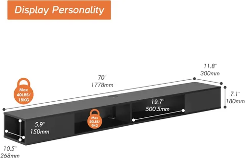 Vista 7 de WAMPAT Centro de entretenimiento flotante para TV de 80 pulgadas, soporte de TV montado en la pared con luz LED, estante de TV flotante debajo