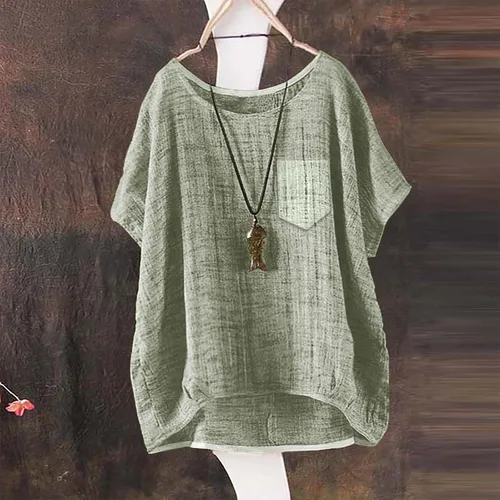 Vista 2 de Nantdog Summer Tops for Women 2025 Short Sleeve Crew Neck Linen Cotton Shirts Plus Size Gauze Casual Dressy Blouse Outfits