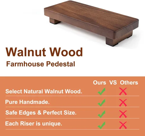 Vista 2 de Soporte de Pedestal de Madera de Nogal, Elevador de Madera para Decoración de Granja para Encimera de Cocina, Bandeja de Exhibición Rectangular