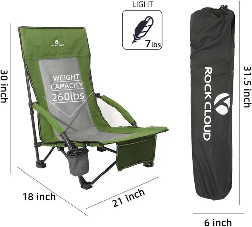 Vista 3 de ROCK CLOUD Silla de playa plegable portátil Sillas bajas para acampar Césped de Campamento Senderismo Deportes