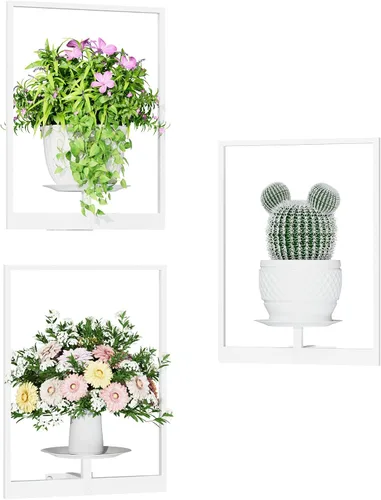 Vista 21 de Soporte para plantas de pared de metal negro, paquete de 2 soportes para plantas montados en la pared y soportes colgantes para macetas