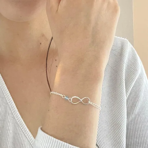 Vista 35 de Pulsera con dije de infinito con piedra natal, joyería hecha a mano, regalo para ella