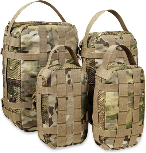 Vista 2 de Juego de 4 cubos de embalaje tácticos, bolsa de almacenamiento de malla compresible, organizador portátil Edc Molle.