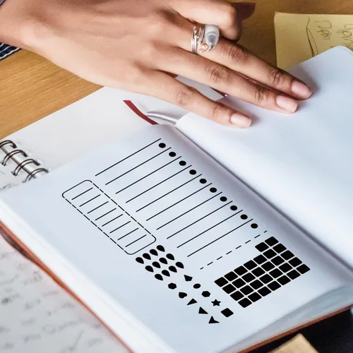 Vista 7 de INFUNLY Plantillas de metal para diario, 2 unidades, forma de planificación, plantillas de diario de viñetas, plantilla de metal para cuadernos