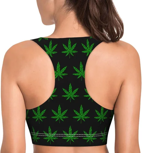 Vista 3 de Weed Leaf Cannabis Marihuana - Sujetador deportivo para mujer, chaleco elástico para yoga, suave y sexy, con almohadilla extraíble en el pecho
