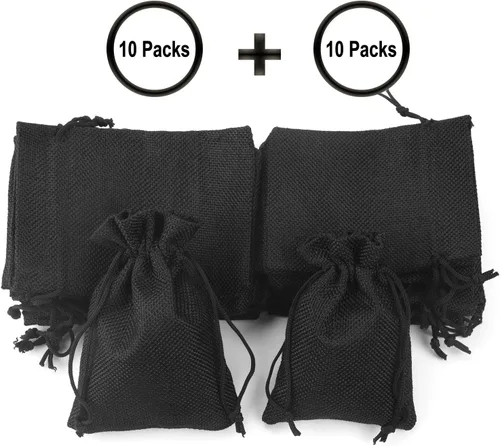Vista 2 de Juego de bolsas de arpillera con cordón, 5.5 x 4 y 4.8 x 3.5, sacos 20 para regalo pequeño, regalo, regalo, regalo, regalo, fiesta, joyas, bolsita