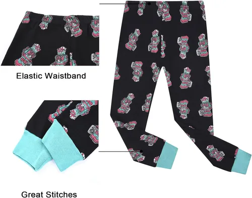 Vista 6 de Benaive Pijama para niños, pijama de algodón para niño, conjunto de pantalones de 4 piezas para niños