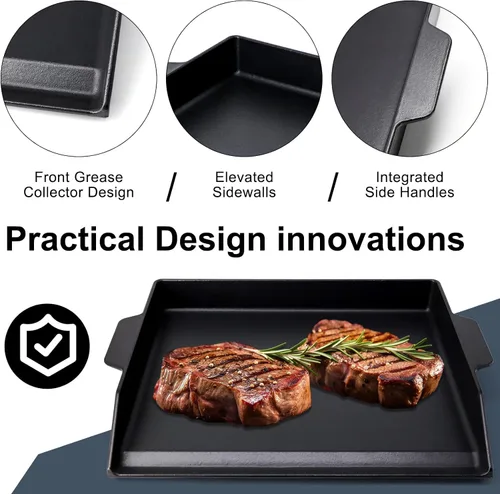 Vista 3 de Criditpid Plancha de hierro fundido para parrilla de gas, parrilla de cocina universal de placa plana para parrillas de carbón/estufas de gas