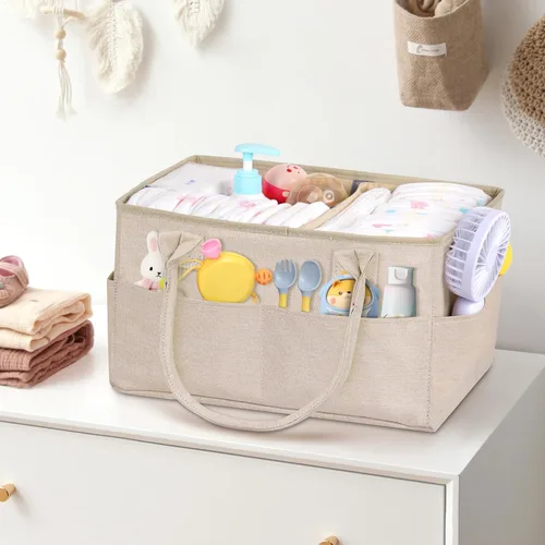 Vista 7 de Volnamal Organizador de pañales con dispensador de toallitas con acceso con una sola mano, organizador de pañales de alta calidad, organizador Beige