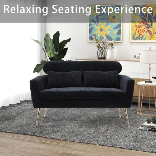 Vista 4 de Sofá biplaza para espacios pequeños, sofá moderno de 51 pulgadas para parejas con 2 almohadas, sofá de terciopelo para oficina, sofá futón, mini