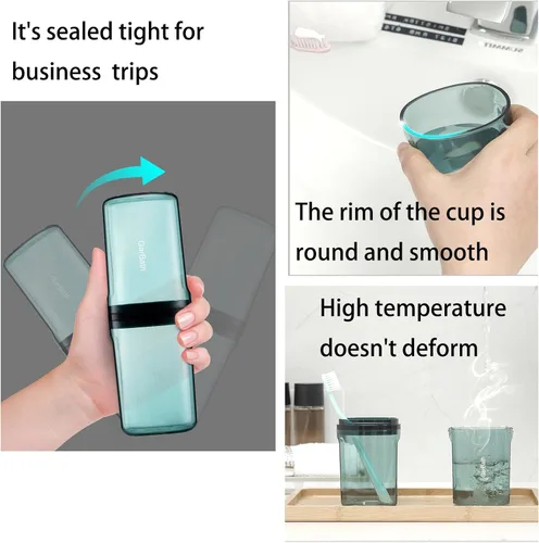 Vista 4 de Estuche de viaje para cepillo de dientes y pasta de dientes, taza de enjuague bucal transparente, taza de enjuague bucal portátil de gran capacidad