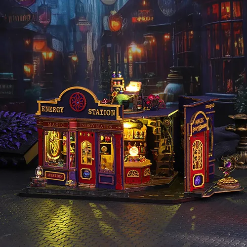 Vista 6 de Kit de rincón de libros de bricolaje, kit de casa de muñecas en miniatura con muebles y luz LED, rompecabezas 3D de madera para libros, kits