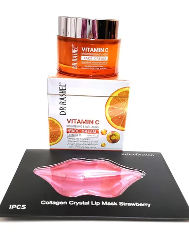 Vista 3 de Dr Rashel - Crema facial con vitamina C, ácido hialurónico, antienvejecimiento y humectante de colágeno, 1.76 onzas + 1 unidad de máscara de labios