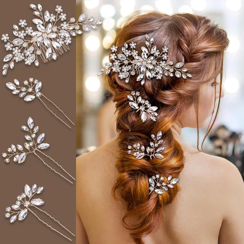 Vista 12 de Accesorios para el cabello de la boda, pieza nupcial, tocado para la novia, peine de novia (Negro)