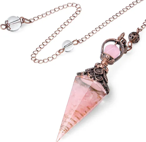 Vista 6 de DUQGUHO Juego de 3 péndulos de cristal para adivinación radiestesia, amatista natural, cuarzo rosa, cuarzo transparente, curativo, cuarzo curativo