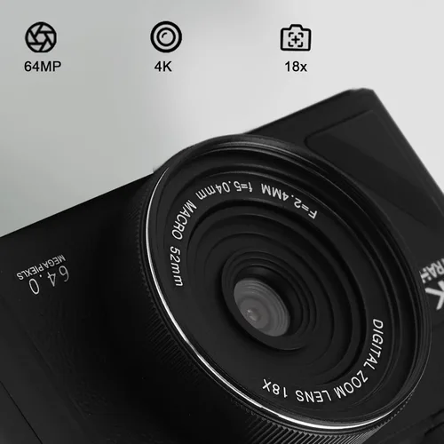 Vista 9 de Cámara digital de 64 MP, pantalla de 3 pulgadas, cámara digital compacta retro de video 4K, zoom digital 18X, cámara de vlogging recargable